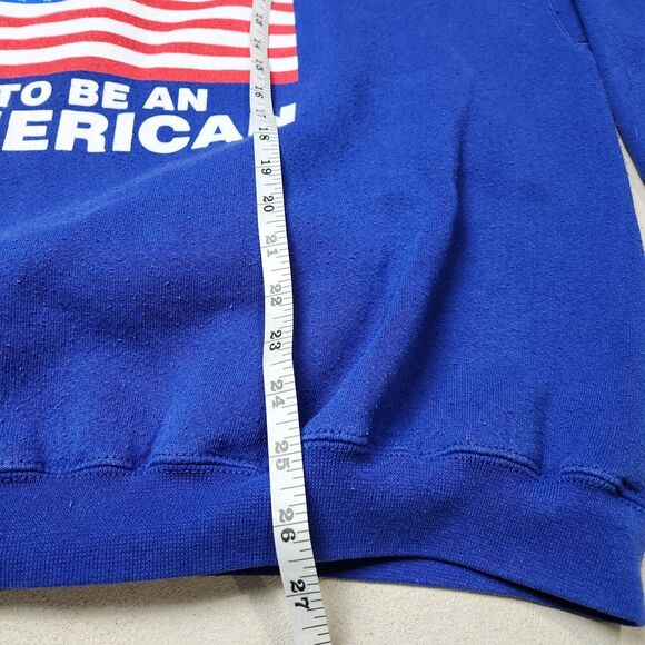 Vtg Proud To‎ Be An American Sweater Blue Crewneck Trump MAGA USA Flag Patriotic - Picture 6 of 7